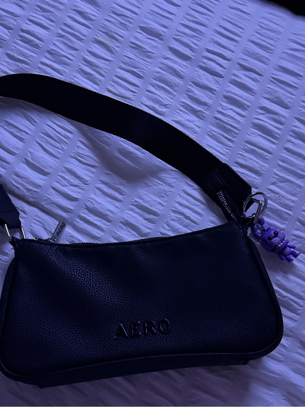 Aeropostale Black Pebbled Shoulder Bag with Purple Charm